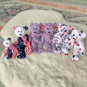TY Beanie Babies bundle teddy bears 4th of July USA American Flag red white blue